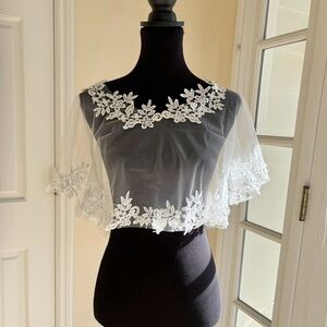 Off White Embroidered Bridal Wedding Shawl